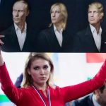 Катасонова с портретами Пу, Ле Пен и Трампа